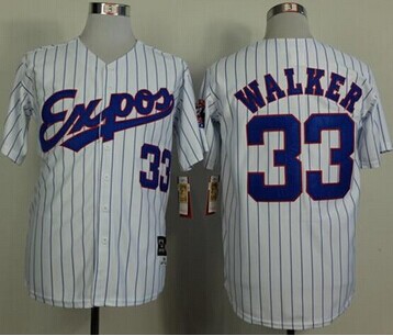 Montreal Expos #33 Larry Walker White(Black Strip) Mitchell And Ness 1982 Throwback Stitched Baseball Jersey