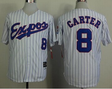 Montreal Expos #8 Gary Carter White(Black Strip) Mitchell And Ness 1982 Throwback Stitched Baseball Jersey