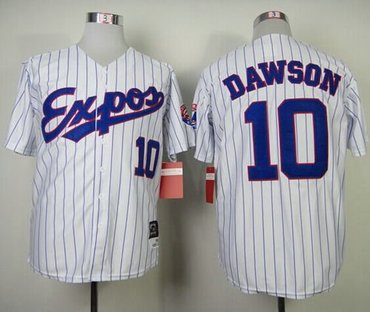 Montreal Expos #10 Andre Dawson White Blue Strip Mitchell and Ness 1982 Throwback Baseball Jersey