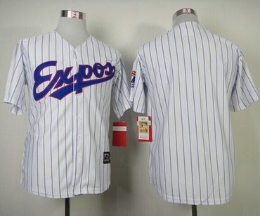 Montreal Expos Blank White(Blue Strip) Mitchell And Ness Throwback Baseball Jersey