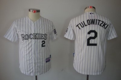 Kids Colorado Rockies 2 Tulowitzki White Jerseys(blue strip)