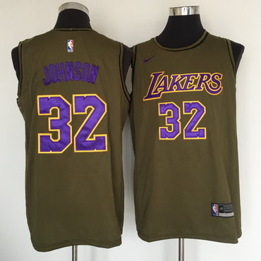 Lakers 32 Magic Johnson Olive Nike Swingman Jersey