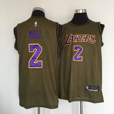 Lakers 2 Lonzo Ball Olive Nike Swingman Jersey