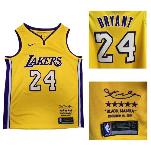 Nike Lakers #24 Kobe Bryant Gold NBA Swingman Black Mamba December 18. 2017 Jersey