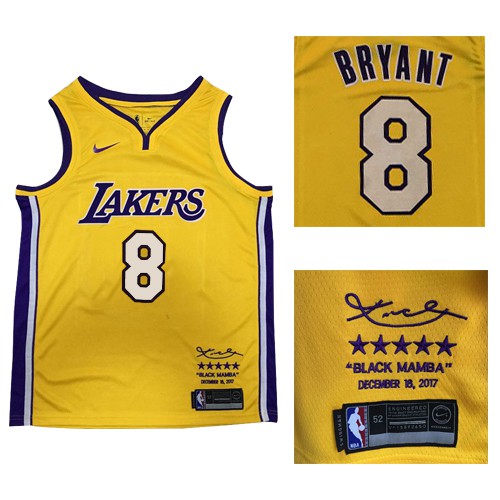 Nike Lakers #8 Kobe Bryant Gold NBA Swingman Black Mamba December 18. 2017 Jersey