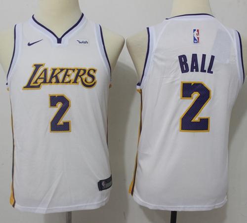 Nike Lakers #2 Lonzo Ball White Association Edition Youth NBA Swingman Jersey