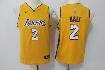 Nike Lakers 2 Lonzo Ball Yellow Youth Nike Swingman Jersey