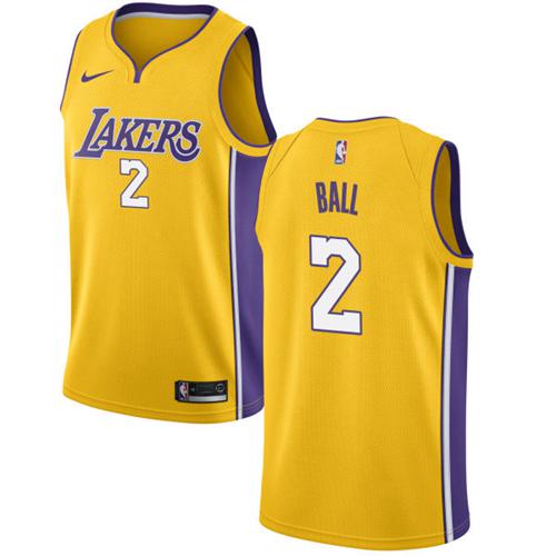 Nike Lakers #2 Lonzo Ball Gold Stitched NBA Swingman Jersey