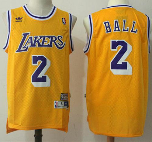 Lakers #2 Lonzo Ball Yellow Throwback Stitched NBA Jersey