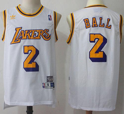 Lakers #2 Lonzo Ball White Throwback Stitched NBA Jersey