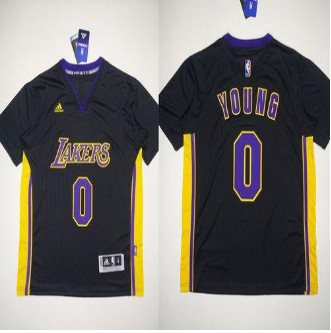 Revolution 30 Los Angeles Lakers #0 Nick Young Black(Purple NO.) Stitched NBA Jersey