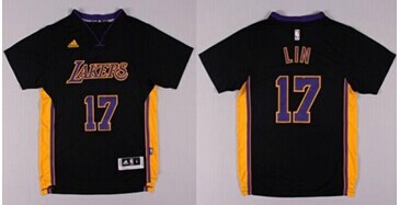 Revolution Lakers #17 Jeremy Lin Black(Purple NO.) Stitched NBA Jersey