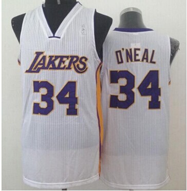 Los Angeles Lakers #34 Shaquille O'Neal White New Throwback Stitched NBA Jersey