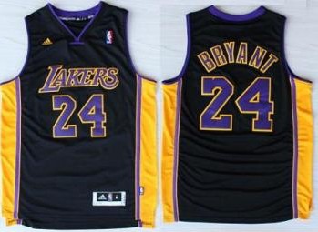 Los Angeles Lakers 24 Kobe Bryant Black NBA Jerseys Purple Number