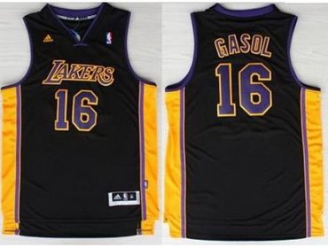 Los Angeles Lakers 16 Pau Gasol Black Revolution 30 Swingman NBA Jerseys Purple Number 2013 New Style