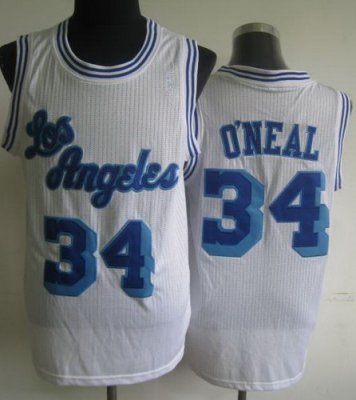 Los Angeles Lakers 34 Shaquille O'Neal White Hardwood Classics Revolution 30 NBA Jerseys