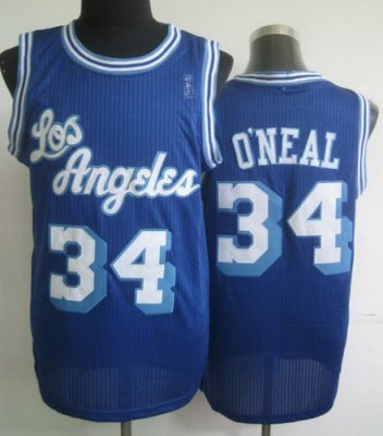 Los Angeles Lakers 34 Shaquille O'Neal Blue Hardwood Classics Revolution 30 NBA Jerseys