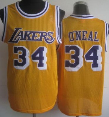 Los Angeles Lakers 34 Shaquille O'Neal Yellow Hardwood Classics Revolution 30 NBA Jerseys