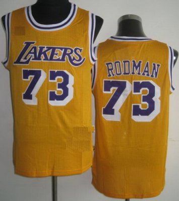 Los Angeles Lakers 73 Dennis Rodman Yellow Hardwood Classics Revolution 30 NBA Jerseys