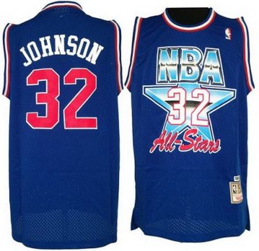 Los Angeles Lakers 32 Magic Johnson Blue 1991-92 All Star Blue M&N NBA Jersey