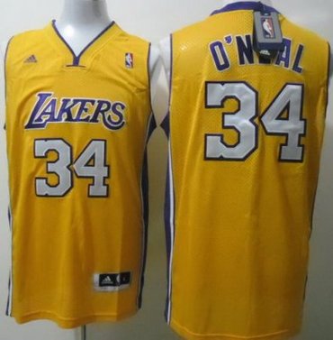 Los Angeles Lakers 34 Shaquille O'Neal Yellow Swingman NBA Jerseys