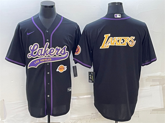 Men's Los Angeles Lakers Black Big Logo With Patch Cool Base Stitched Baseball JerseyS