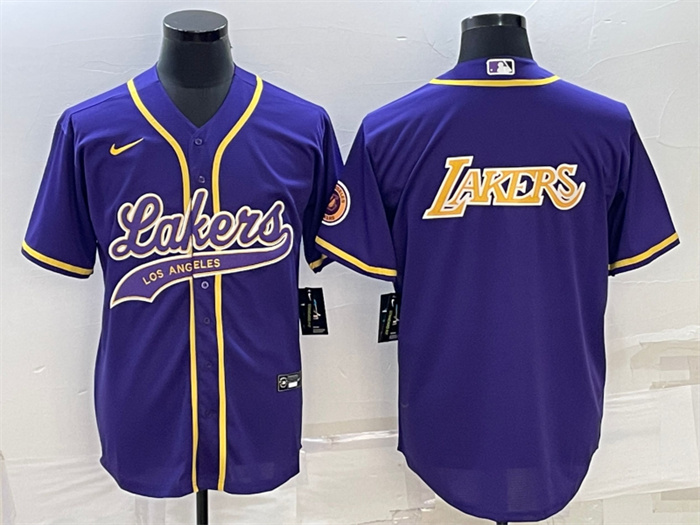 Men's Los Angeles Lakers Purple Big Logo Cool Base Stitched Baseball JerseyS