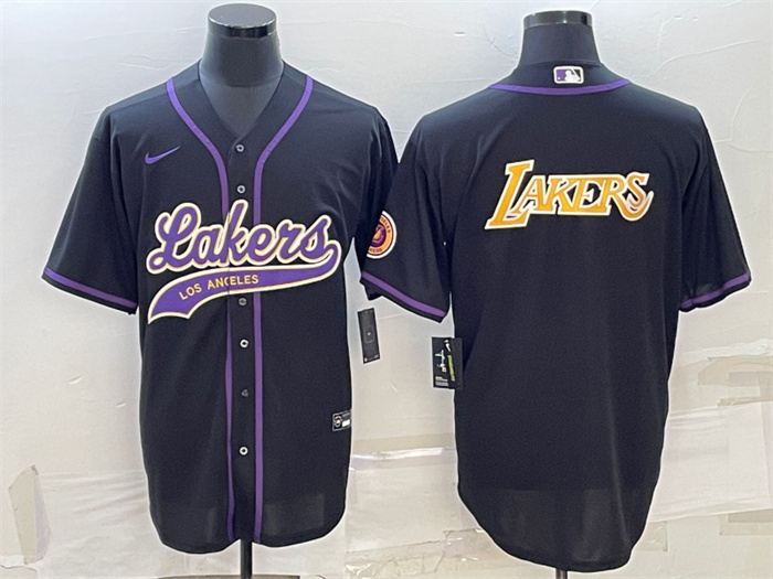 Men's Los Angeles Lakers Black Big Logo Cool Base Stitched Baseball JerseyS