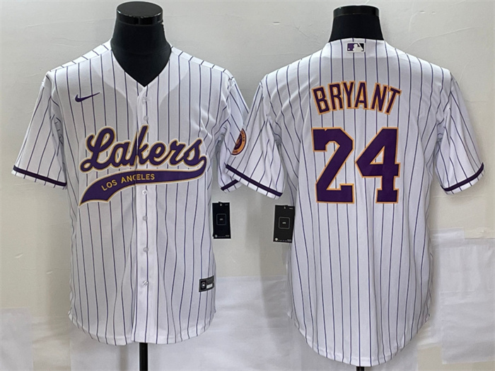 Men's Los Angeles Lakers #24 Kobe Bryant White Cool Base With Patch Stitched Baseball Jersey