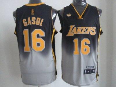 NBA Los Aangeles Lakers #16 Gasol Black-Grey Jerseys