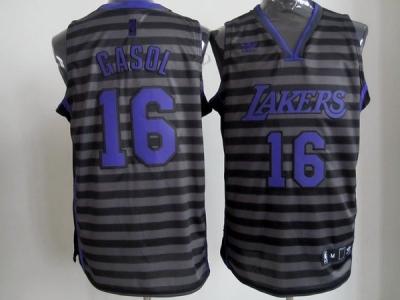 nba los angeles lakers #16 gasol grey(black strip)