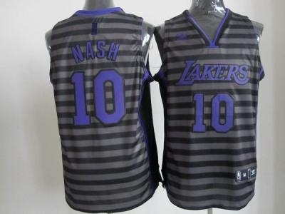 nba los angeles lakers #10 nash grey(black strip)