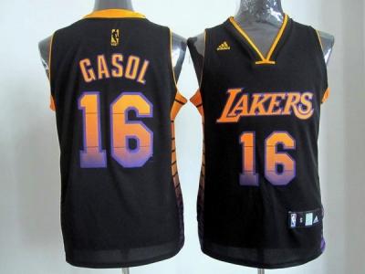 nba los angeles lakers #16 gasol black jerseys(Limited Edition)