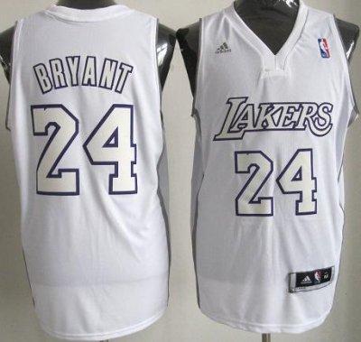 Los Angeles Lakers 24 Kobe Bryant White Revolution 30 Swingman Jerseys Silver Number Christmas Style