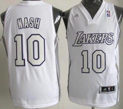 Los Angeles Lakers 10 Nash White Revolution 30 Swingman NBA Jersey Silver Number Christmas Style