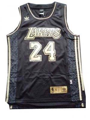 Los Angeles Lakers 24 Kobe Bryant Black Throwback NBA Jerseys Gold Number