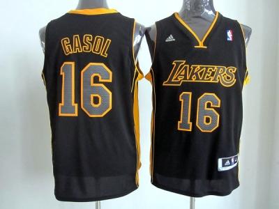 nba los angeles lakers #16 gasol black-yellow(revolution 30 swingman)