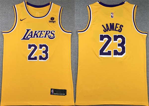 Men's Los Angeles Lakers #23 LeBron James Yellow Stitched Basketball Jersey