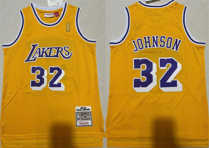 Men's Los Angeles Lakers #32 Magic Johnson Yellow Throwback Basketball Jersey