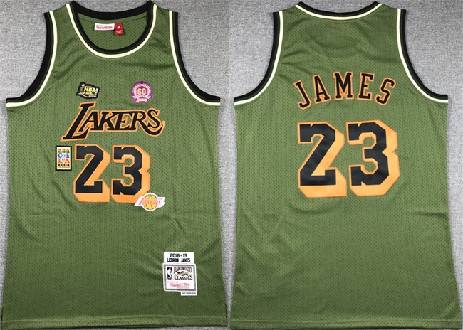 Men's Los Angeles Lakers #23 LeBron James Green 2018-19 Throwback Basketball Jersey