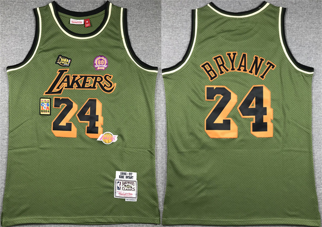 Men's Los Angeles Lakers #24 Kobe Bryant Green 1996-97 Throwback Basketball Jersey