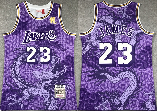 Men's Los Angeles Lakers #23 LeBron James Purple 2018-19 Throwback Basketball Jersey