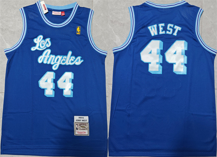 Men's Los Angeles Lakers #44 Jerry West Blue Throwback Basketball Jersey