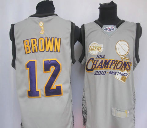 Los Angeles Lakers 12 Shannon Brown 2010 NBA Finals Champions gray Jersey