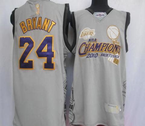 Los Angeles Lakers 24 Kobe Bryant 2010 NBA Finals Champions gray Jersey