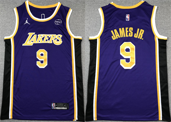 Men's Los Angeles Lakers #9 Bronny James Jr. Purple Stitched Basketball JerseyS