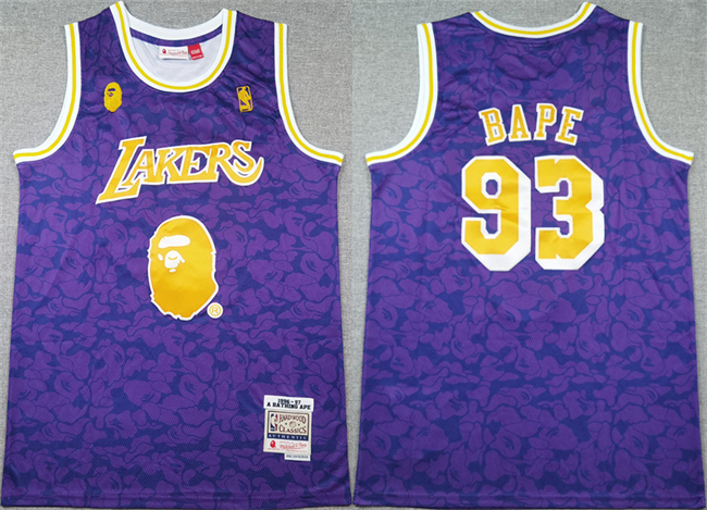 Men's Los Angeles Lakers #93 Bape Purple 1996-97 Stitched NBA Jersey