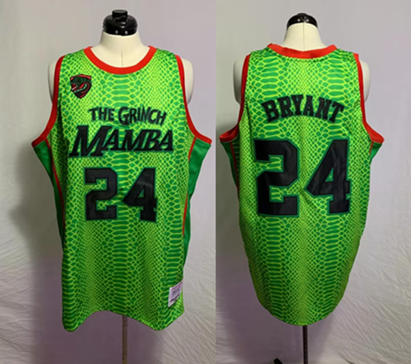 Men's Los Angeles Lakers #24 Kobe Bryant Green Black Mamba Stitched Basketball Jersey