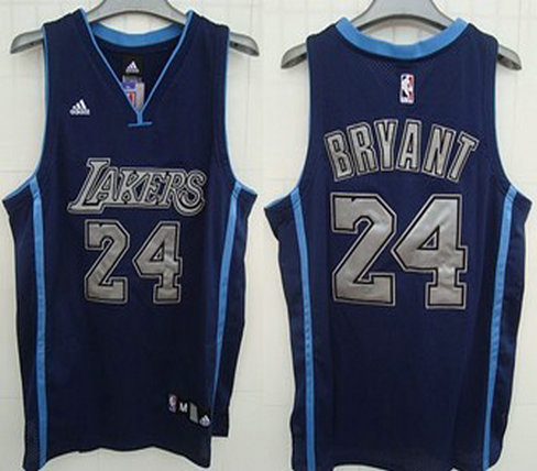 Los Angeles Lakers #24 Kobe Bryant Navy Blue With Silver Jersey