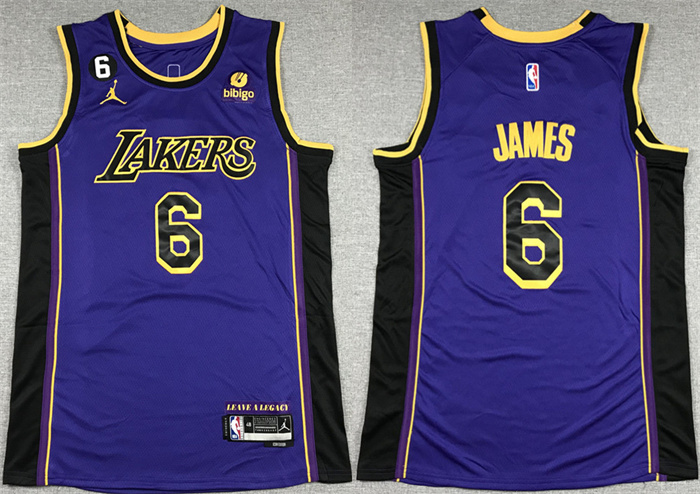 Men's Los Angeles Lakers #6 LeBron James 2022 23 Purple Classic Edition No.6 Patch Stitched Basketball Jersey